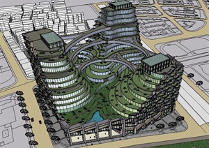高密度建筑之绿色综合写字办公大楼SU(草图大师)模型及cad方案