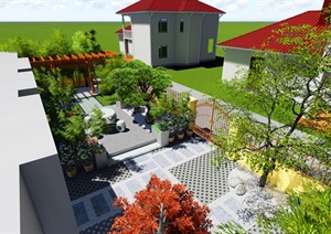 现代中式庭院景观设计SU(草图大师)模型