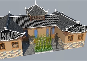 中式单层厕所建筑设计SU(草图大师)模型