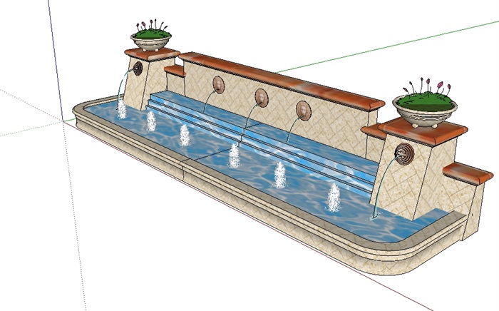 欧式喷泉水景墙设计su模型(1)