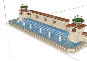 欧式喷泉水景墙设计SU(草图大师)模型