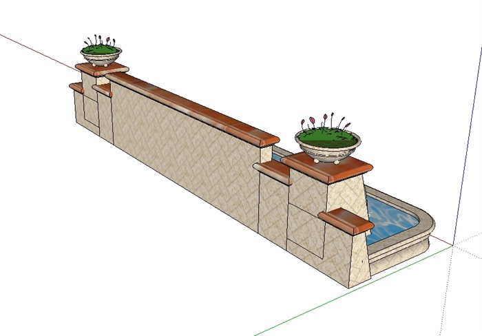 欧式喷泉水景墙设计su模型(3)