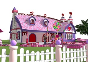 欧式风格粉色卡通景观小屋建筑SU(草图大师)模型