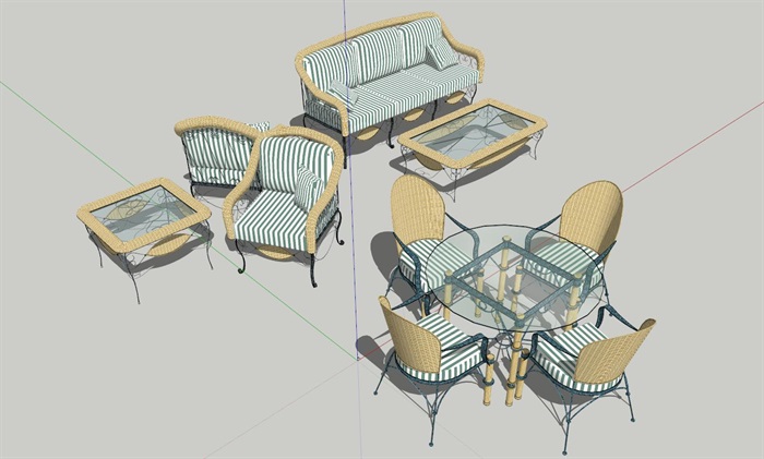 现代风格精美沙发茶几、花园桌椅、餐桌椅su模型