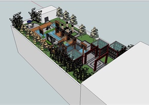 新中式屋顶花园景观SU(草图大师)模型
