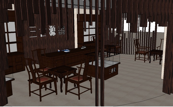 中式风格茶室空间设计su模型(2)