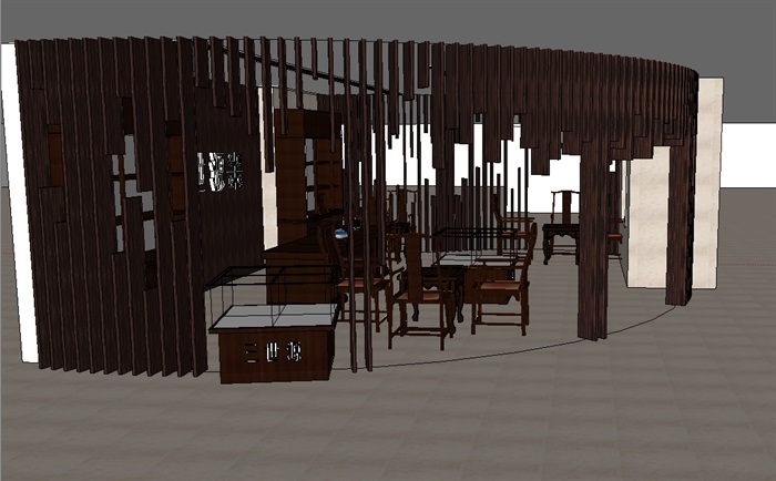 中式风格茶室空间设计su模型(3)