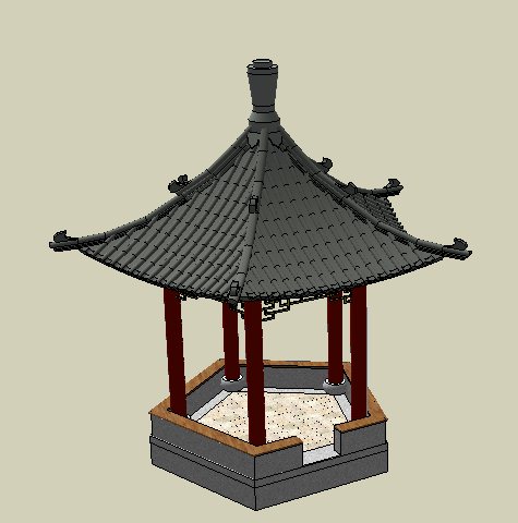 经典中式五角亭设计su模型(2)