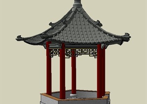 经典中式五角亭设计SU(草图大师)模型