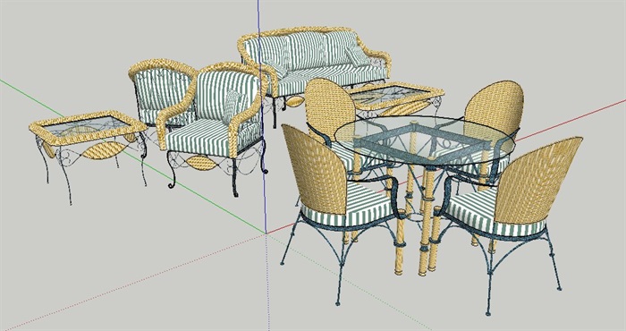 现代风格精美沙发茶几、花园桌椅、餐桌椅su模型(3)
