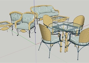现代风格精美沙发茶几、花园桌椅、餐桌椅SU(草图大师)模型
