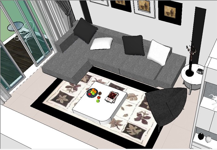 现代风格三居室室内装修设计su模型(2)