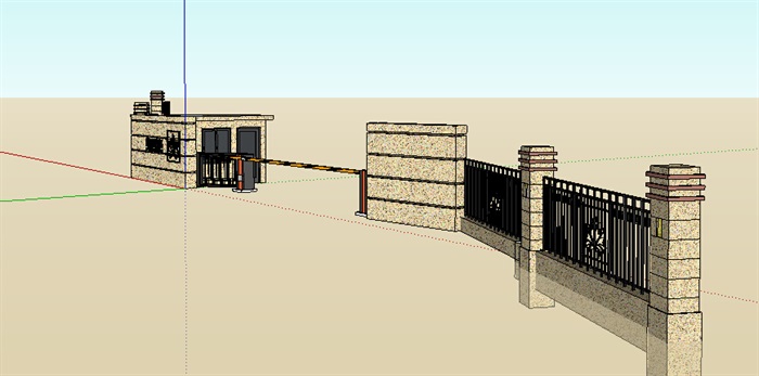 新古典门卫亭及围墙su模型