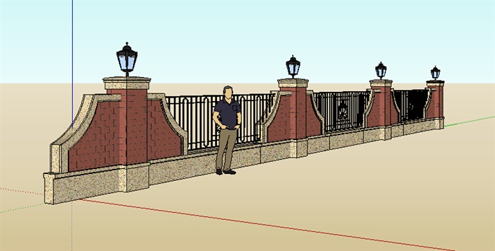 某新古典风格围墙设计su细致模型