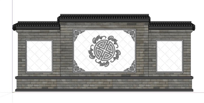 中式影壁景墙设计su模型