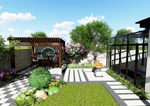 新中式庭院设计SU(草图大师)模型