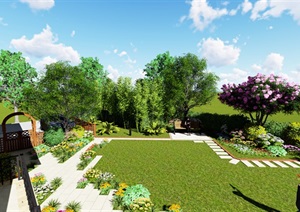 美式庭院及下沉式花园SU(草图大师)模型
