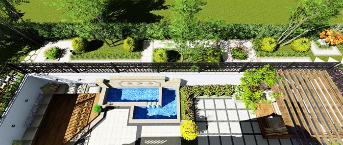 美式庭院及下沉式花园SU模型(5)