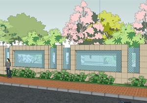 现代简洁玻璃混凝土围墙设计SU(草图大师)模型
