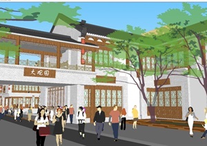 新中式酒文化商业街建筑方案ＳＵ模型