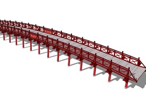中式红色桥SU(草图大师)模型
