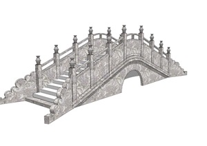 中式精制石头拱桥SU(草图大师)模型