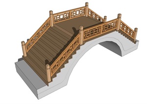 木质中式桥SU(草图大师)模型