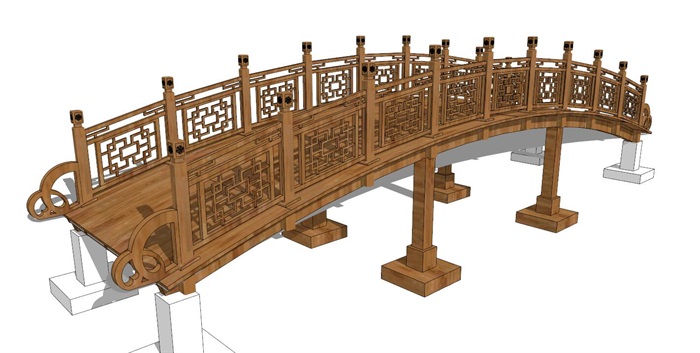 木质中式桥古桥SU模型