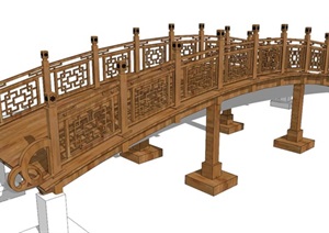 木质中式桥古桥SU(草图大师)模型