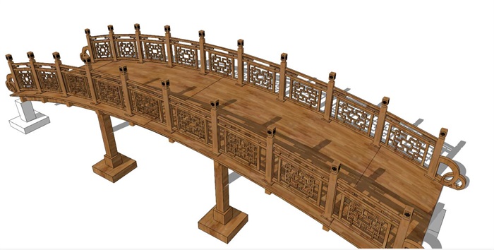 木质中式桥古桥SU模型