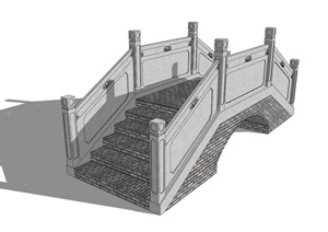 中式桥详细设计SU(草图大师)模型