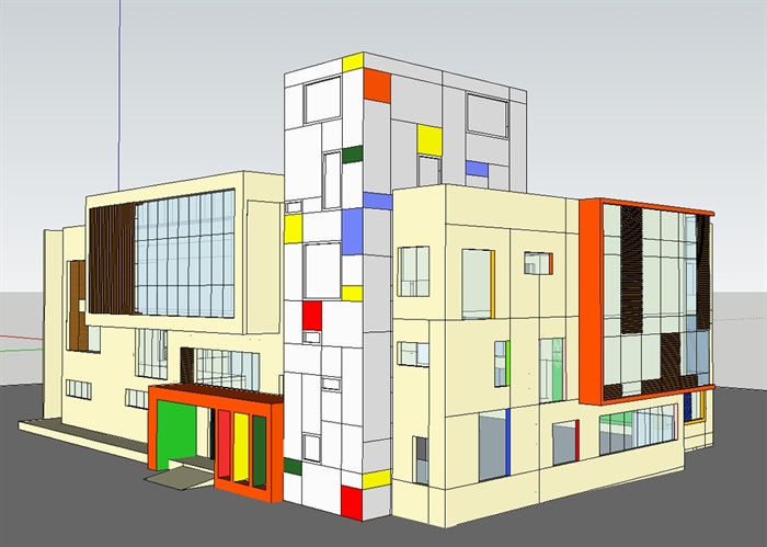 某幼儿园教育建筑设计su模型cad方案及效果图(4)