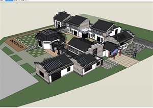 中式完整的幼儿园建筑SU(草图大师)模型