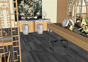 某新中式风格茶室空间SU(草图大师)模型