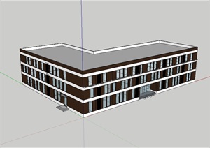 现代三层厂区办公楼设计SU(草图大师)模型