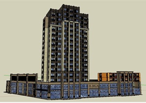 新古典风格转角处高层商住楼建筑SU(草图大师)模型