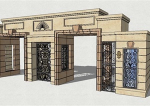 欧式小区入口大门SU(草图大师)细致模型