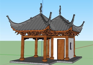 中式景观亭套亭设计SU(草图大师)模型