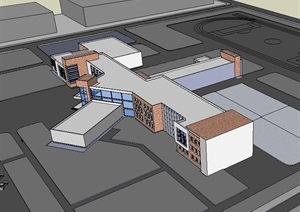 现代小学多层教学楼设计SU(草图大师)模型