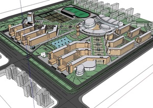 现代整体高中教学楼SU(草图大师)模型