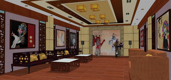 中式风格接待室室内设计su模型