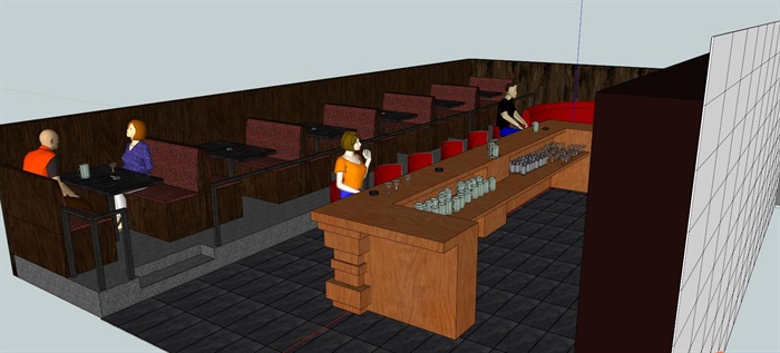 简约古典咖啡厅室内设计su模型