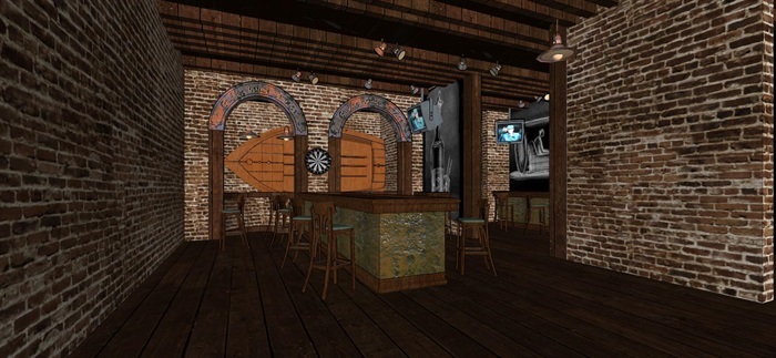 复古地中海风格酒吧室内设计su模型