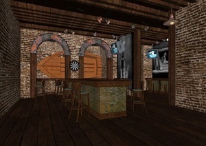 复古地中海风格酒吧室内设计SU(草图大师)模型