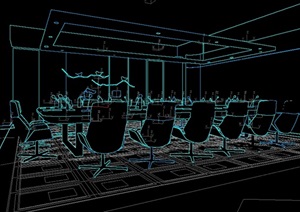现代详细的会议室空间3d模型