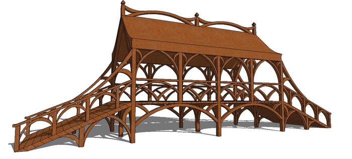 中式南方廊桥SU模型