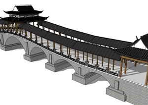传统精细中式廊桥SU(草图大师)模型