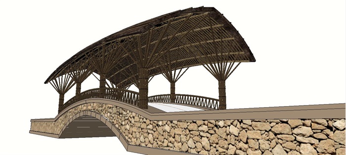中式古典廊桥SU模型