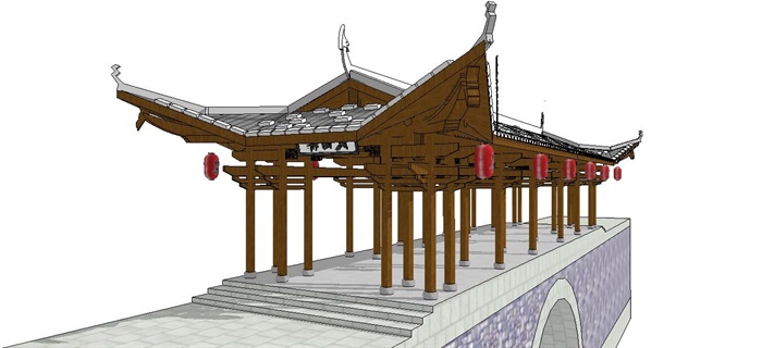 豪华中式景观桥廊桥SU模型