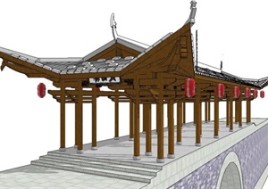 豪华中式景观桥廊桥SU(草图大师)模型